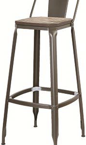 brown bar stool, Metal Stool with Short back and wooden seating
