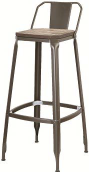 brown bar stool, Metal Stool with Short back and wooden seating