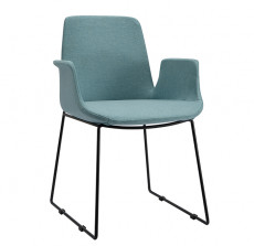 cushioned chair, chair with metal legs, green chair, cafe chair, dining chair