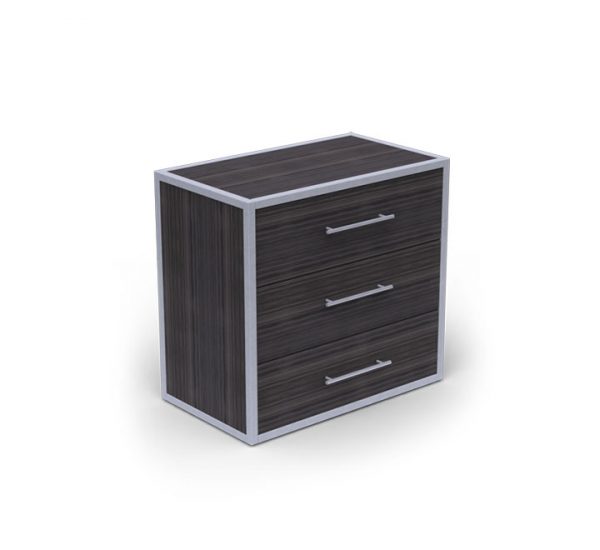 Three Drawer Wooden Chest in Espresso Color and Silver color Metal Frame