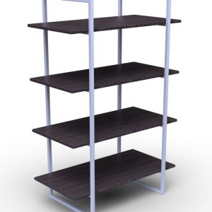 Four Compartment Wooden book Shelf in Espresso Color with Silver metal Frame