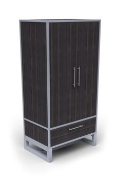One Drawer Wooden Wardrobe in Espresso Color with Silver color Metal Frame