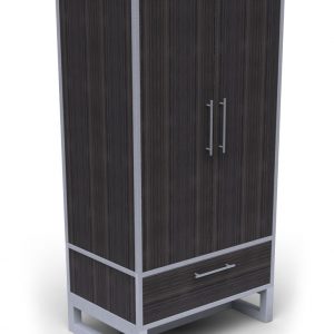 One Drawer Wooden Wardrobe in Espresso Color with Silver color Metal Frame