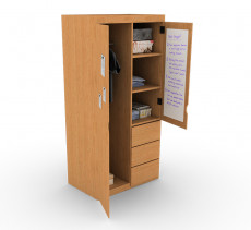 Full size wooden wardrobe, with three compartment, two section, three drawer, 3 drawer
