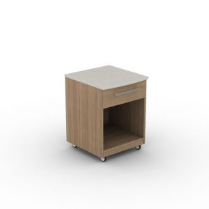 Movable night stand, night stand with wheels, One drawer night stand, wooden night stand, Teak color wood