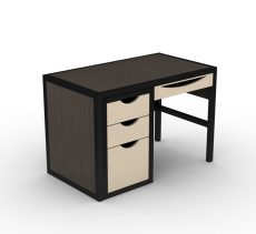 Three Drawer Table, Pencil Drawer, Black Metal Frame, Study Desk