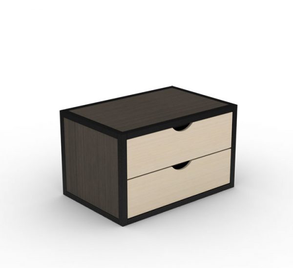 Two Drawer Wooden Chest with Black metal Frame
