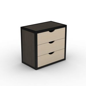 Three Drawer Wooden Chest with Black Metal Frame