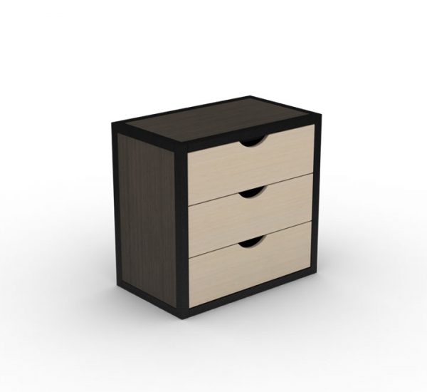 Three Drawer Wooden Chest with Black Metal Frame