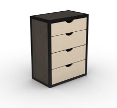 Four drawer wooden chest with Black metal frame