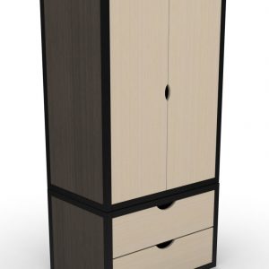 Two Drawer Wooden Wardrobe with Black Metal Frame