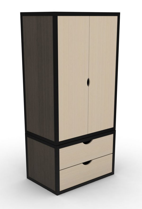 Two Drawer Wooden Wardrobe with Black Metal Frame
