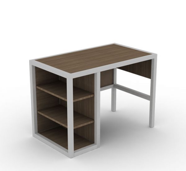 Open Shelf Desk in Walnut Color and Silver Metal Frame