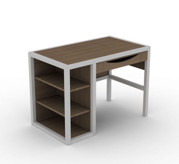 Pencil Drawer Desk, Study Desk, Walnut Color Wooden Desk, Open Desk
