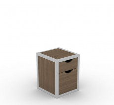 Two Drawer Night Stand in Walnut color with Silver Metal