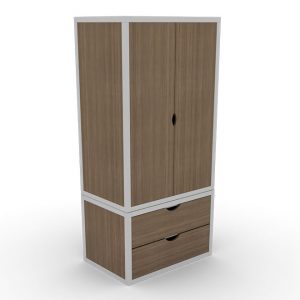 Two Drawer Wooden Wardrobe in Walnut color with Silver Metal Frame
