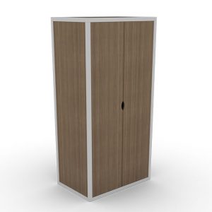 Full Size Wooden Wardrobe in Walnut color with Silver Metal Frame