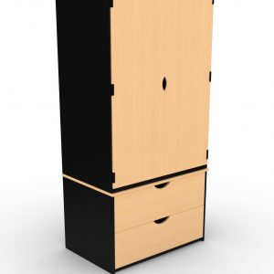 2 drawer wardrobe, wooden wardrobe
