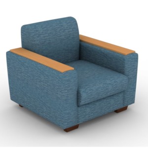 1 seater blue sofa chair, sofa chair with wooden armrest