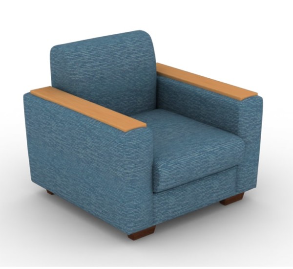1 seater blue sofa chair, sofa chair with wooden armrest