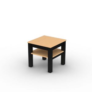 Square End Table, Two Compartment Table, Black metal Leg table