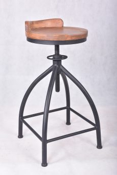 Black Metal and Wood Stool With Adjustable Hight