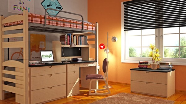 Wooden Loft bed, office desk, desktop table, wooden table, wooden chair, study chair, side table, two drawer , three drawer, lamp