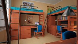 Wooden Loft Beds with Study Desk and Chair