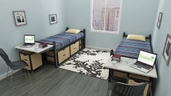 Twin Beds, Two drawer chest, study Table, Study Chair, Mattresses