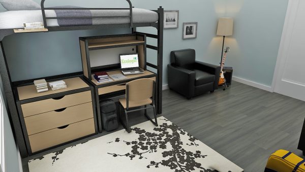 Metal Loft Bed, Single Sofa, Lamp, Study Desk, 3 Drawer chest, Table top book shelf, Study Chair