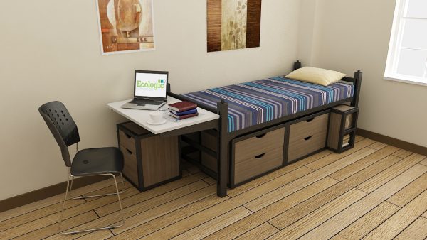 Single bed, Student Room, Study Desk, Steel chair, Two wooden drawer