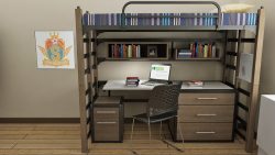 Student Room, Wooden Bed loft with Desk, Study Desk with Three Drawer, Study Chair, Two Drawer Chest, Book Shelf, Wooden book Shelf, Mattress