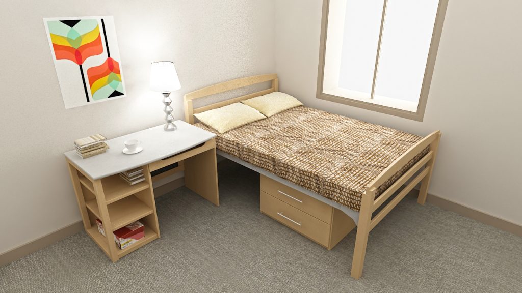 wooden double bed with drawer, wooden table, office table, study table, laptop desk