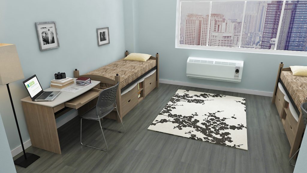 bedroom, wooden flooring, single bed, 2 drawer chest, under bed cubby, office chair, study chair, wooden table, office table, study table, laptop desk, desktop table
