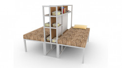 twin bed with book shelf