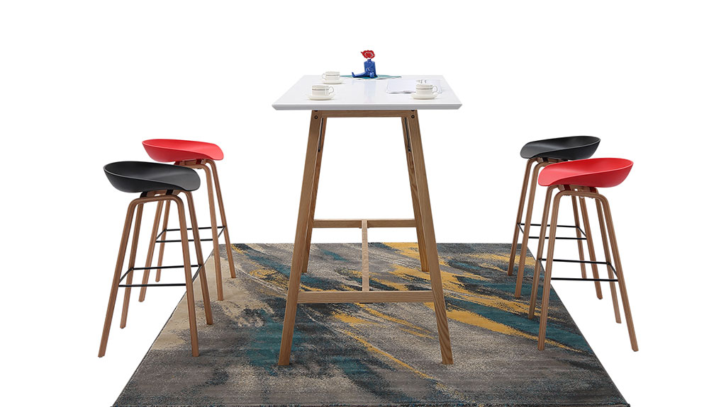 Flex line bar stool height red chairs and white table.