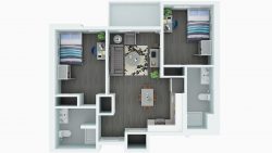 Apartment Floor Plan, 2 Bed Room with Attached Bathroom Map
