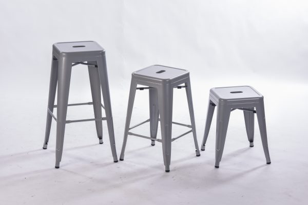 Grey stool, stool set, metal stool, silver stool