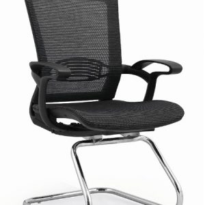 Black chair, back mesh, cushioned chair, metal chair, dining chair