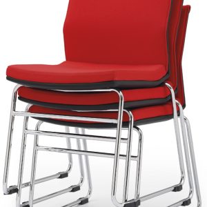 red chair, cushioned chair, metal chair, dining chair