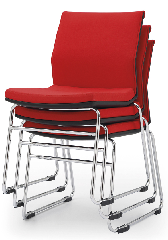 red chair, cushioned chair, metal chair, dining chair