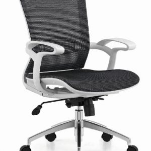 Back Mesh Chair, Adjustable Height Chair, Revolving Chair, Chair with Wheels, Office Chair, Black Chair, white hand rest, silver leg