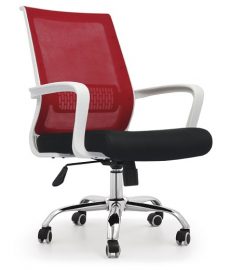 Back Mesh Chair, Adjustable Height Chair, Revolving Chair, Chair with Wheels, Office Chair, Black Chair, Silver leg, white hand rest, red back mesh