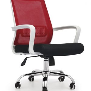 Back Mesh Chair, Adjustable Height Chair, Revolving Chair, Chair with Wheels, Office Chair, Black Chair, Silver leg, white hand rest, red back mesh