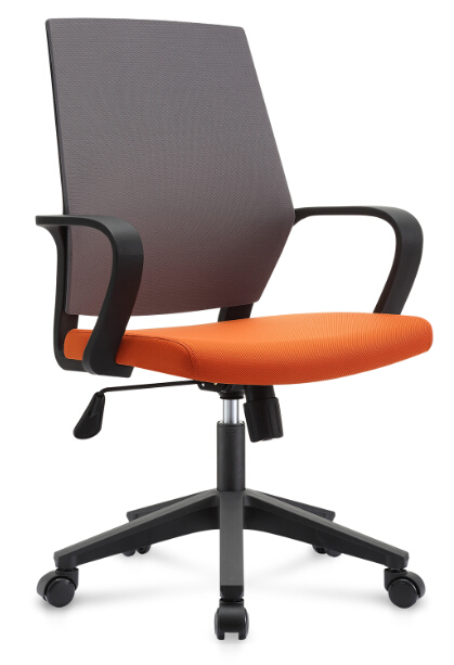 Back Mesh Chair, Adjustable Height Chair, Revolving Chair, Chair with Wheels, Office Chair, Black Chair, Black leg, Black hand rest, Grey back mesh, orange cushion