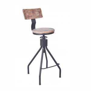 Black Metal and Wood stool with short back