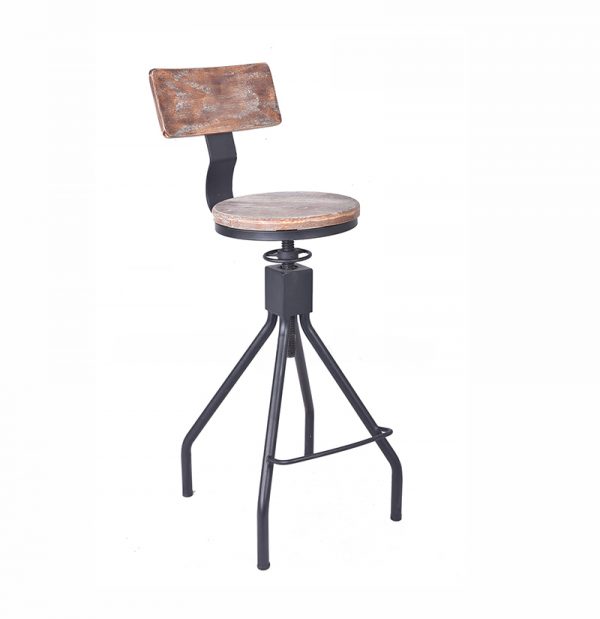 Black Metal and Wood stool with short back