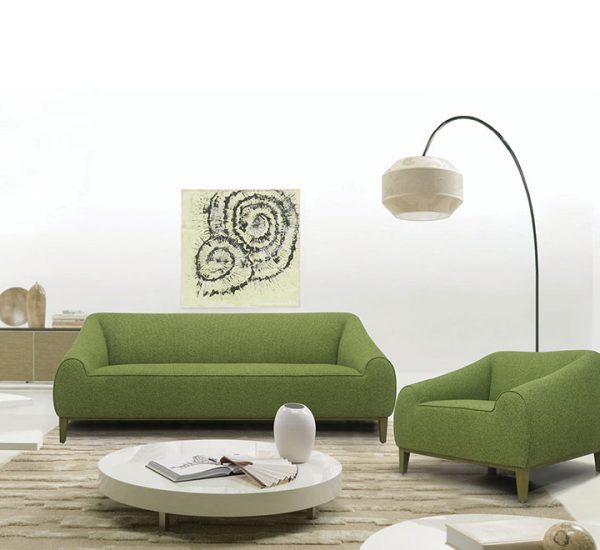 Green Sofa, Three Seater Sofa, Center Table, Single Seater Sofa, Green Sofa, Lamp